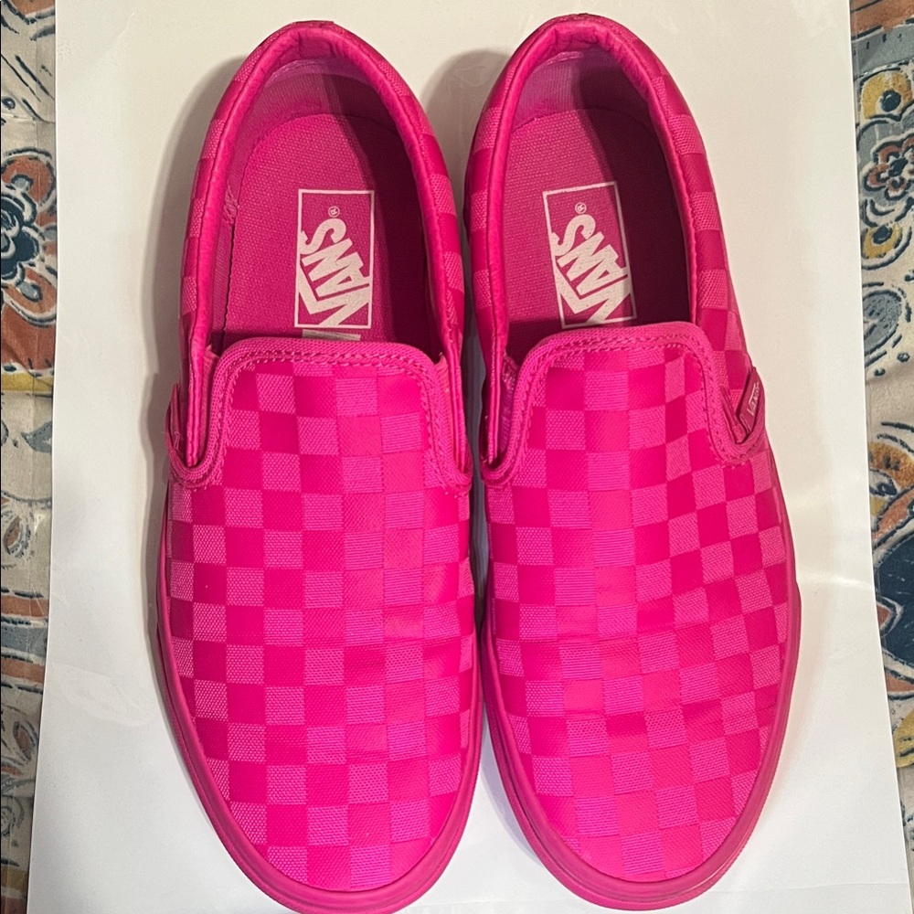 Vans women’s Hot Pink Checkered Slip-On Sneakers